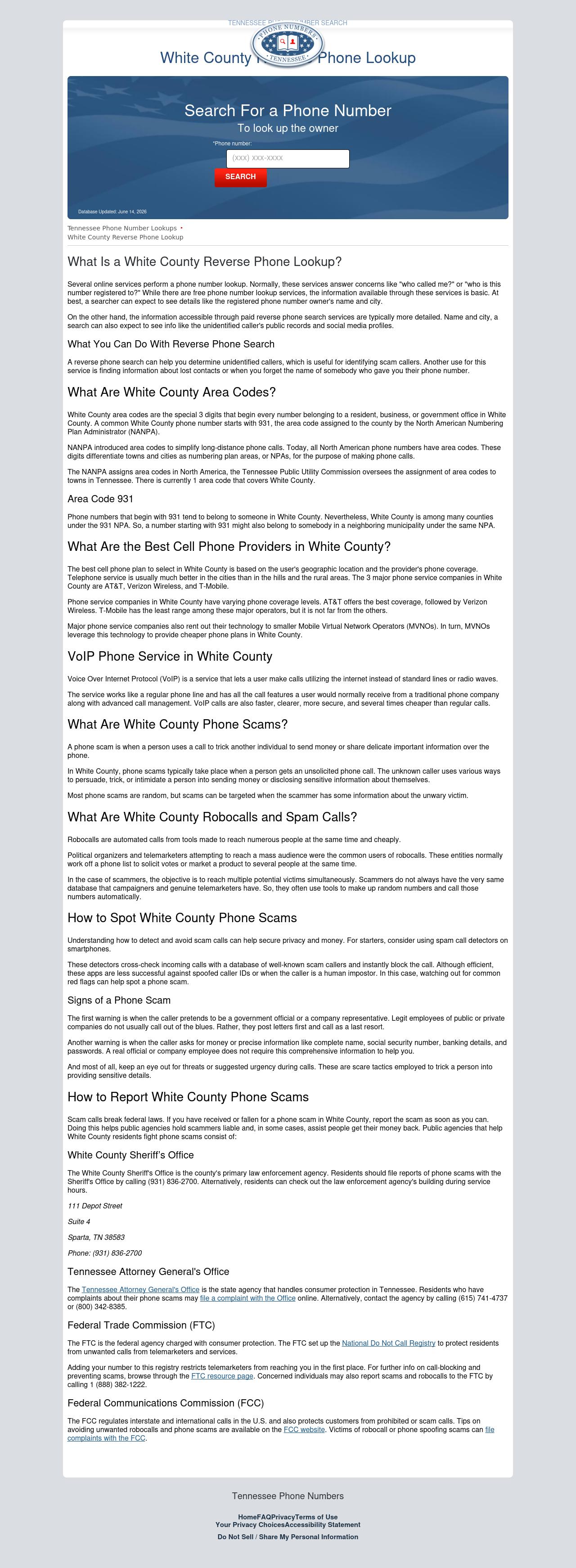 White County Phone Numbers - Sparta TN Lawyers