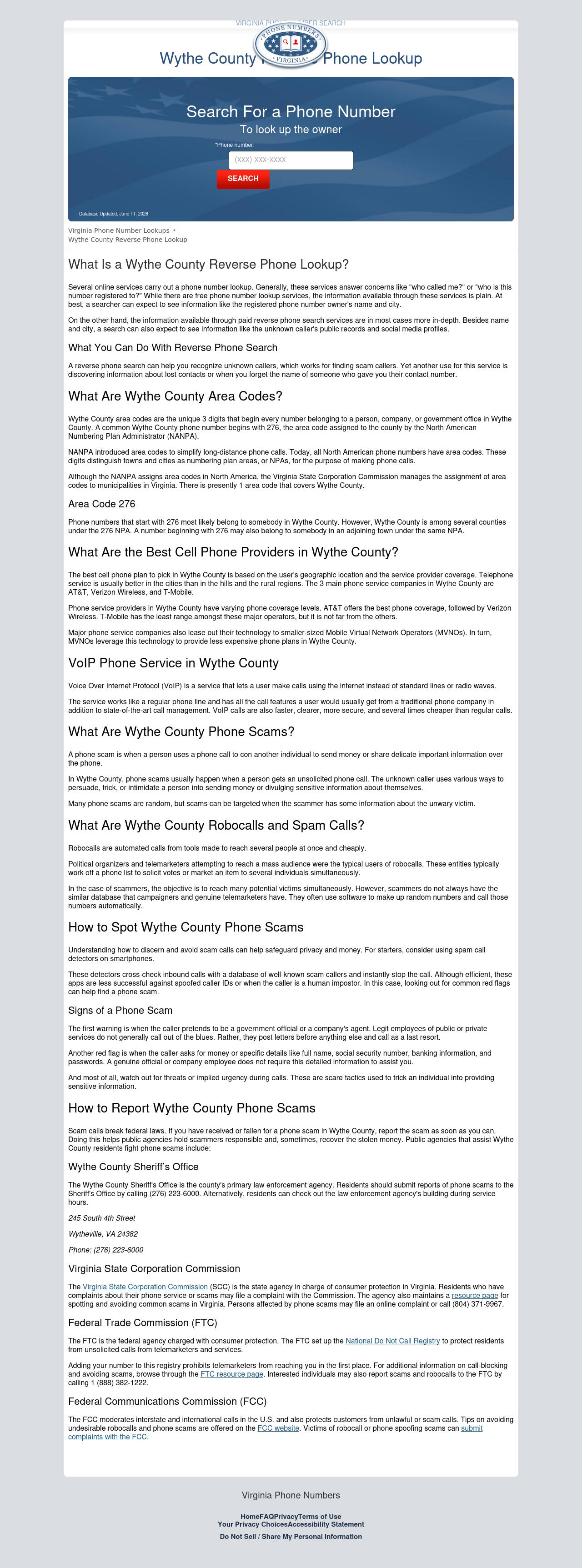 Wythe County Phone Numbers - Wytheville VA Lawyers