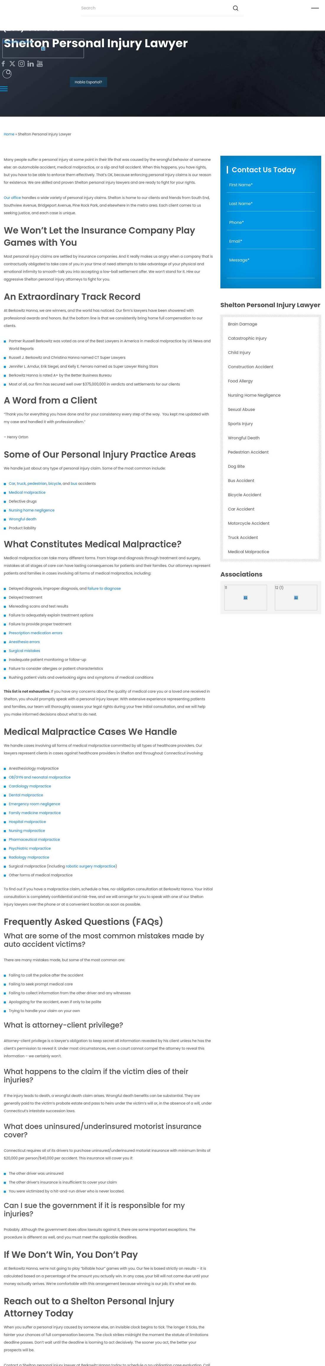 Berkowitz Hanna Malpractice & Injury Lawyers - Shelton CT Lawyers