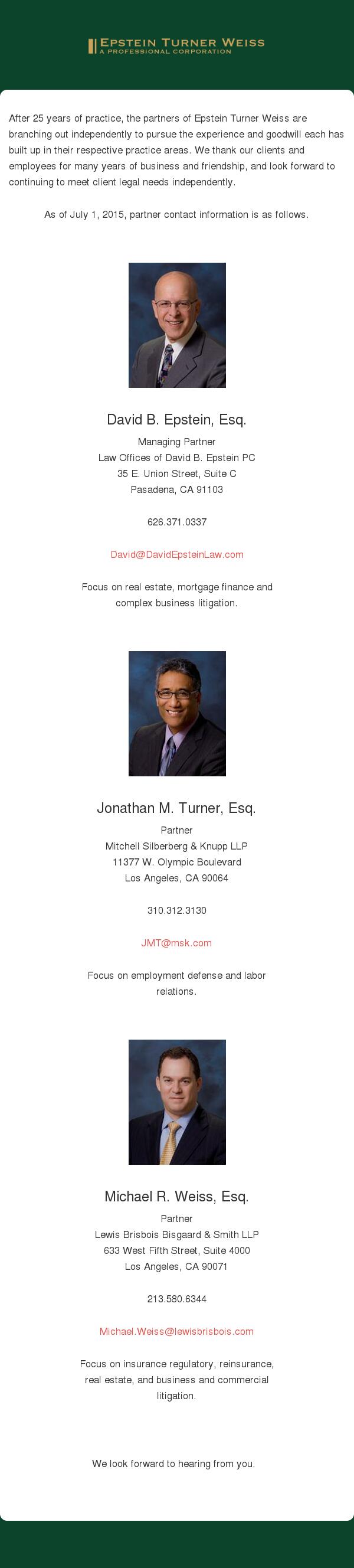 Epstein Turner Weiss - Los Angeles CA Lawyers