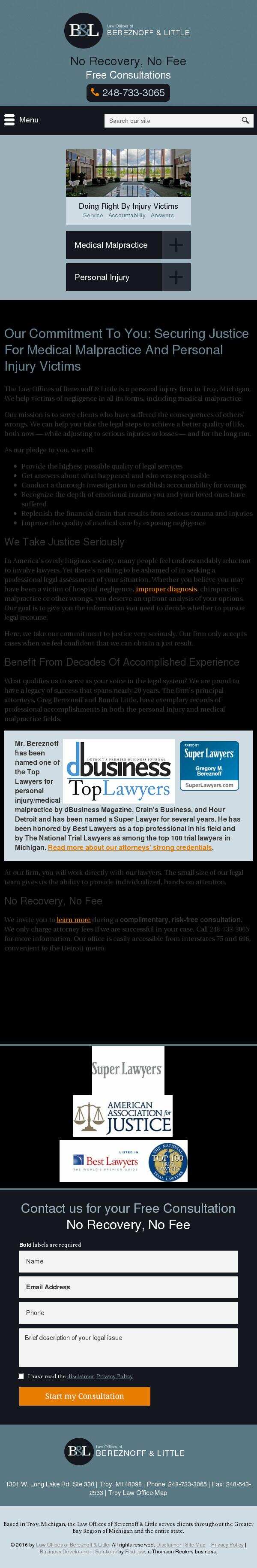 Law Offices of Bereznoff & Little - Troy MI Lawyers