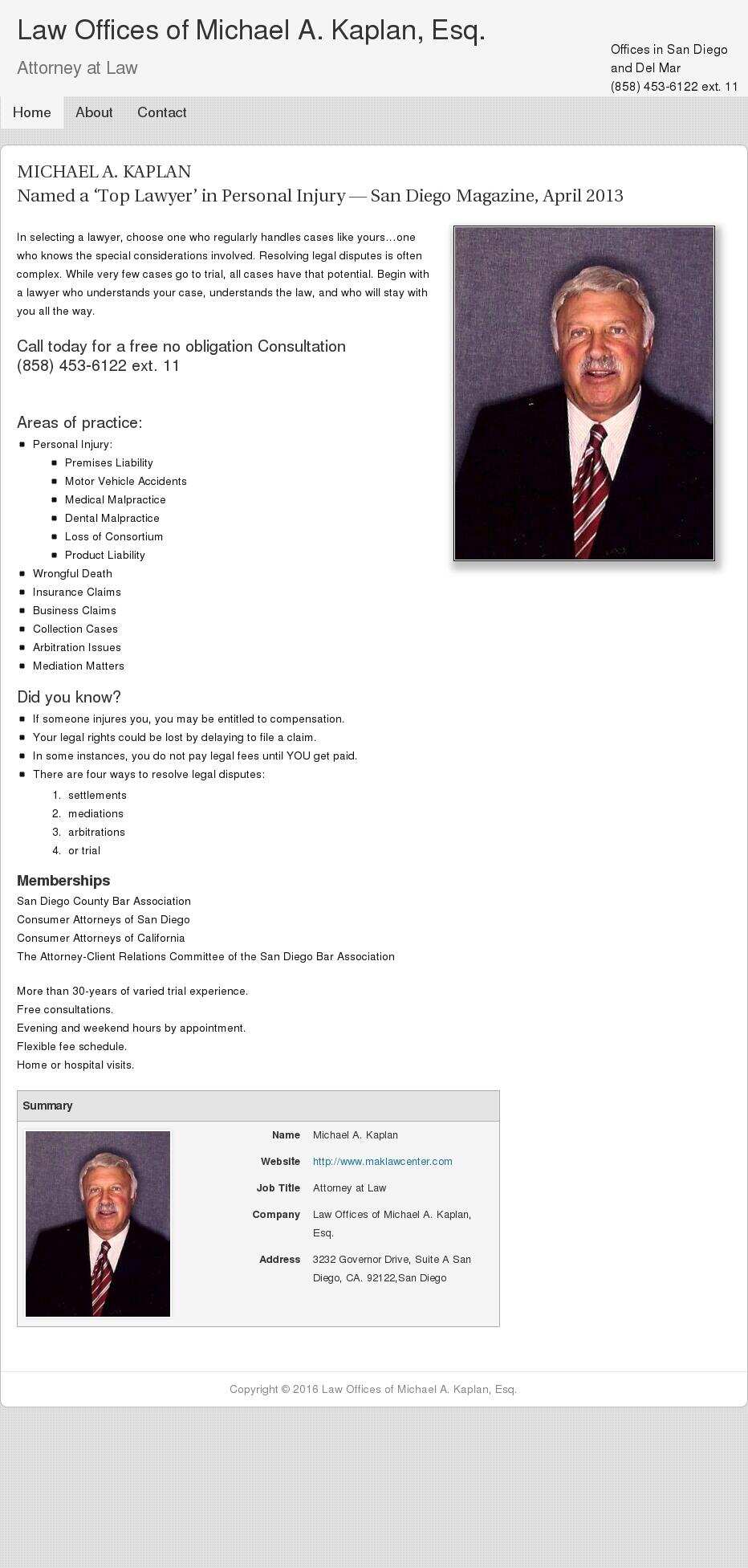 Law Offices of Michael A. Kaplan, Esq. - Del Mar CA Lawyers