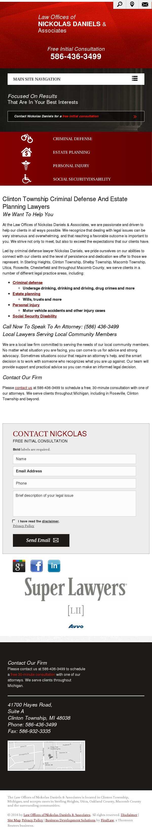 Law Offices of Nickolas Daniels & Associates - Clinton Township MI Lawyers