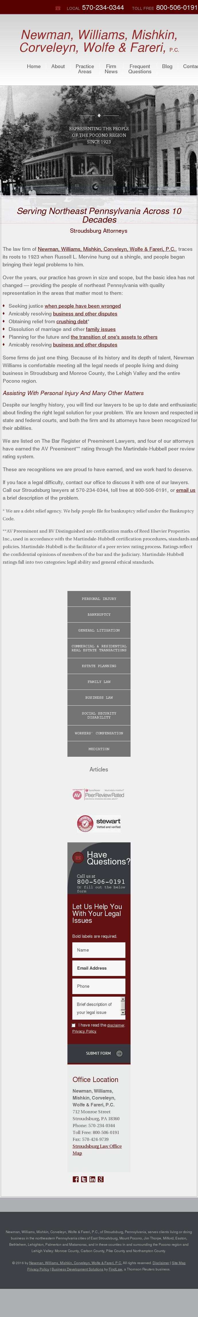 Newman, Williams, Mishkin, Corveleyn, Wolfe & Fareri, P.C. - Stroudsburg PA Lawyers