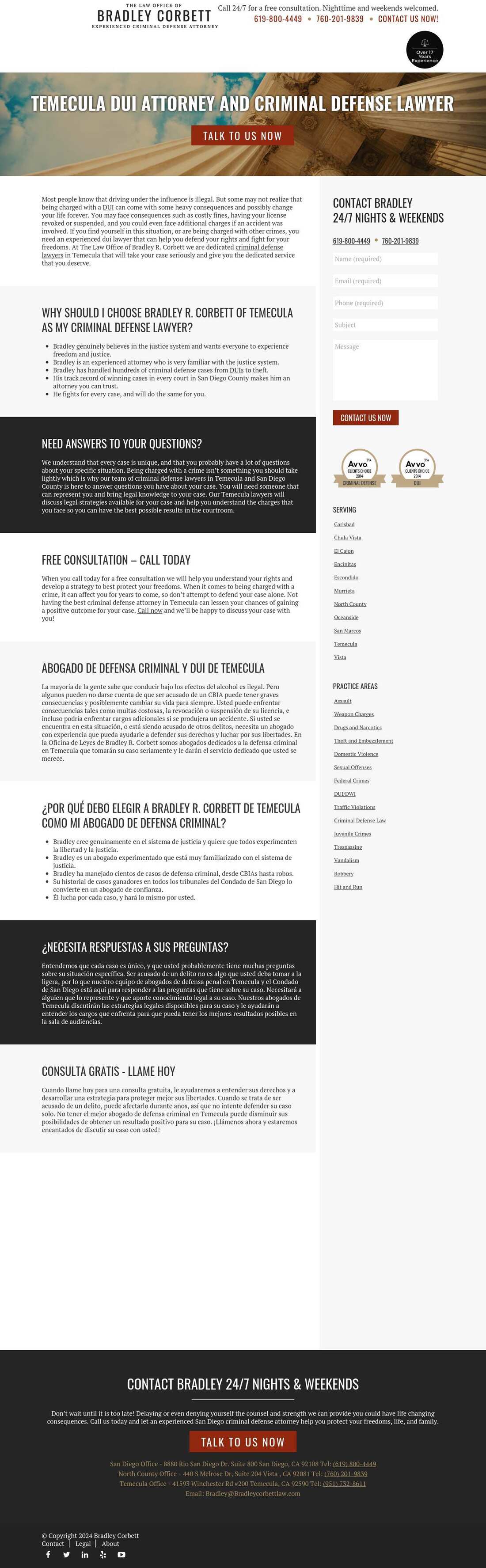 The Law Office of Bradley R Corbett, Criminal Defense Attorney - Temecula CA Lawyers