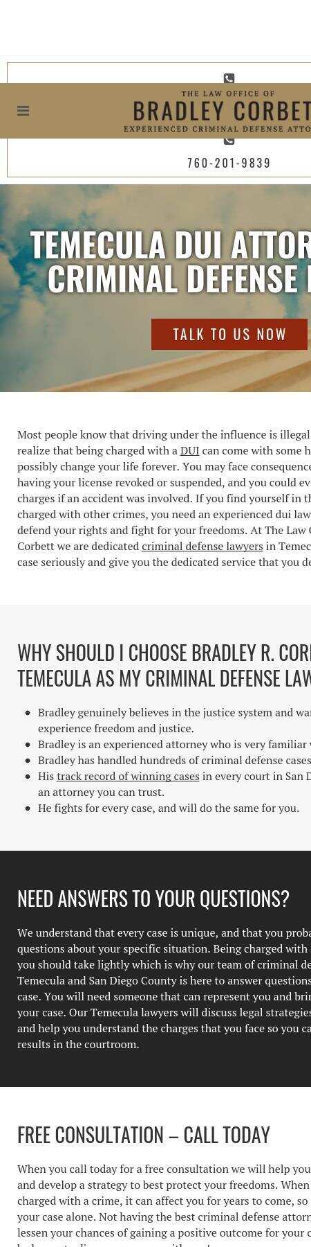 The Law Office of Bradley R Corbett, Criminal Defense Attorney - Temecula CA Lawyers