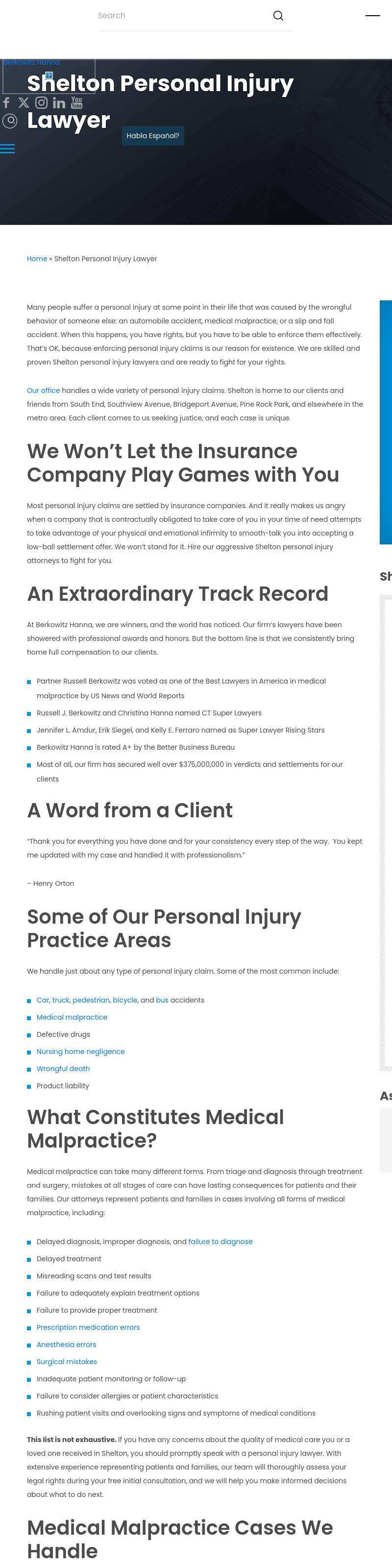 Berkowitz Hanna Malpractice & Injury Lawyers - Shelton CT Lawyers