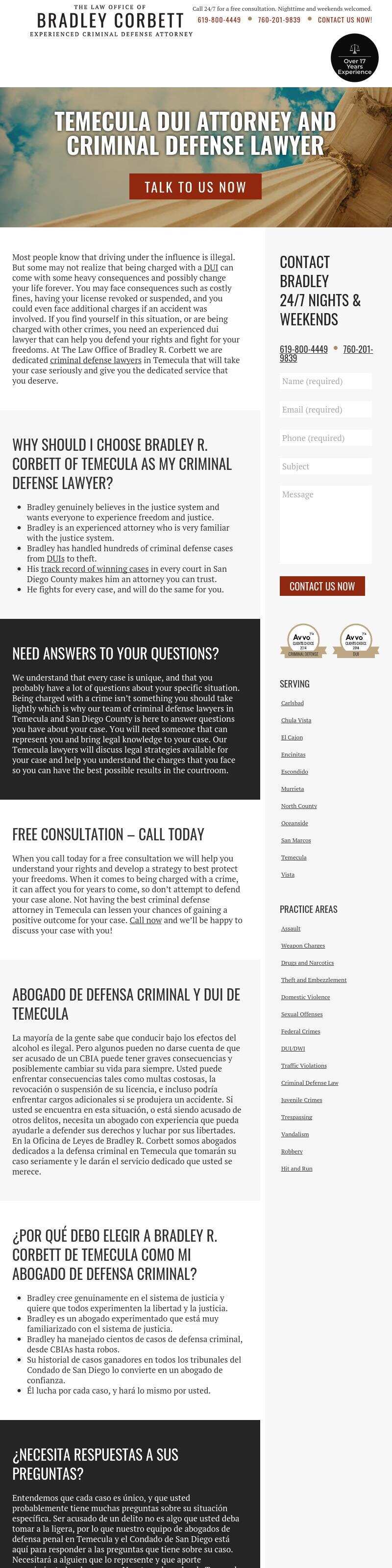 The Law Office of Bradley R Corbett, Criminal Defense Attorney - Temecula CA Lawyers
